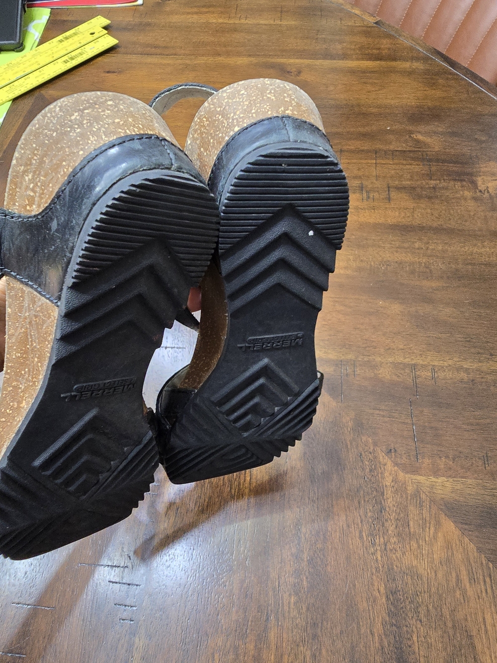 Merrell Black Strappy Cork-Style Wedge Sandals - Picture 9 of 13